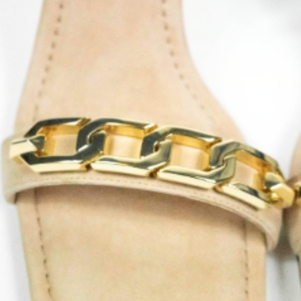 NWOT Women's Good American Suede Ankle Strap Gold Chain 4" Heels - Picture 2 of 8